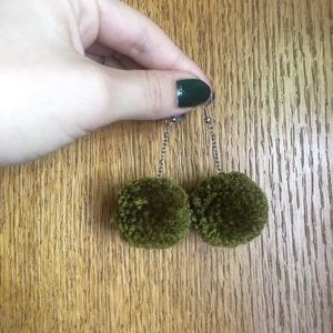 Forrest green pom pom earrings